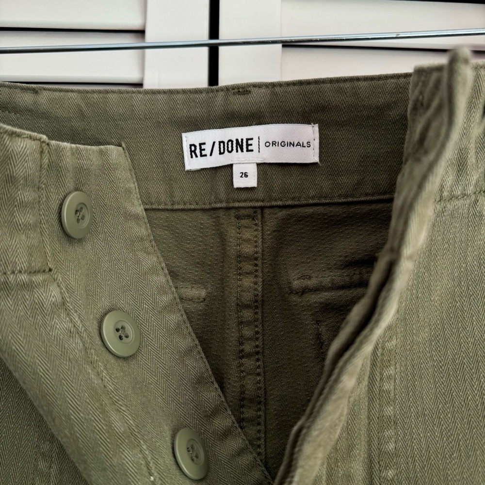 RE/DONE 50s Military Trouser Straight Leg Ankle Pants Olive Green Size 26 - Picture 5 of 10
